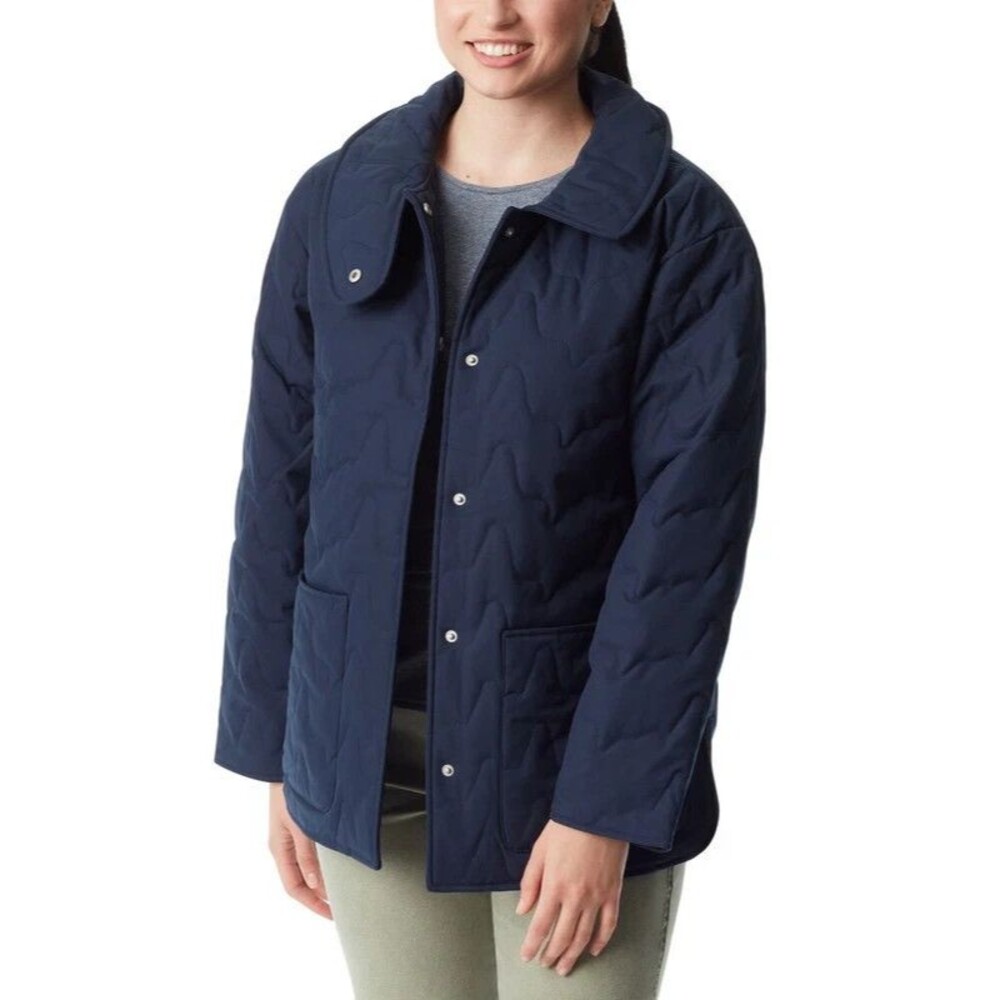 Bass Outdoor Women's Small Quilted Long Sleeve Jacket Navy Blue Snap Front